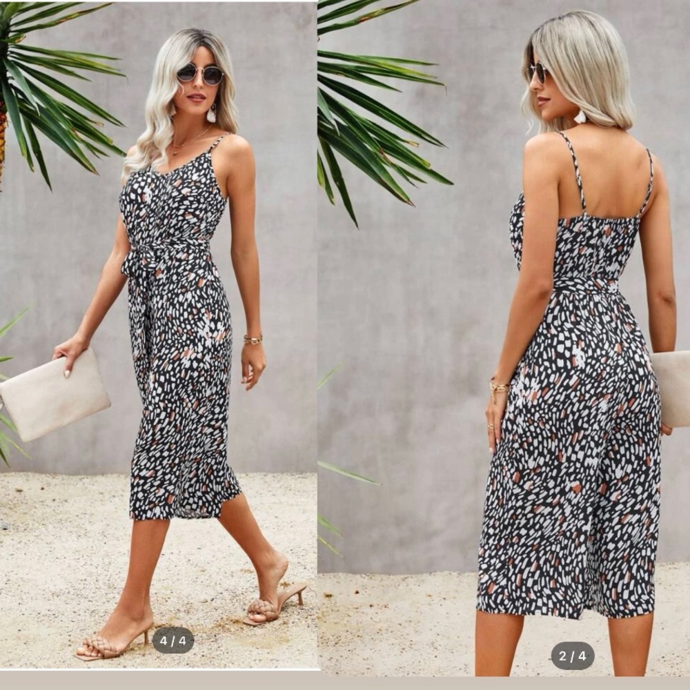 All over printed cami with belted Cami jumpsuit